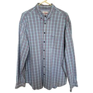 Eddie Bauer Shirt Men's Plaid Button Down Front Pocket XLT XL Tall Blue‎ Twill